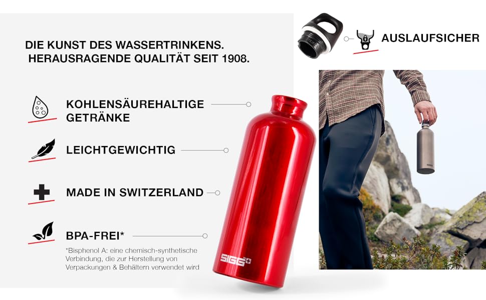 Вулична пляшка для пиття SIGG Traveller (1 л), що не містить забруднюючих речовин і герметична пляшка для пиття для піших прогулянок, легка спортивна пляшка для пиття з алюмінію (Glacier)