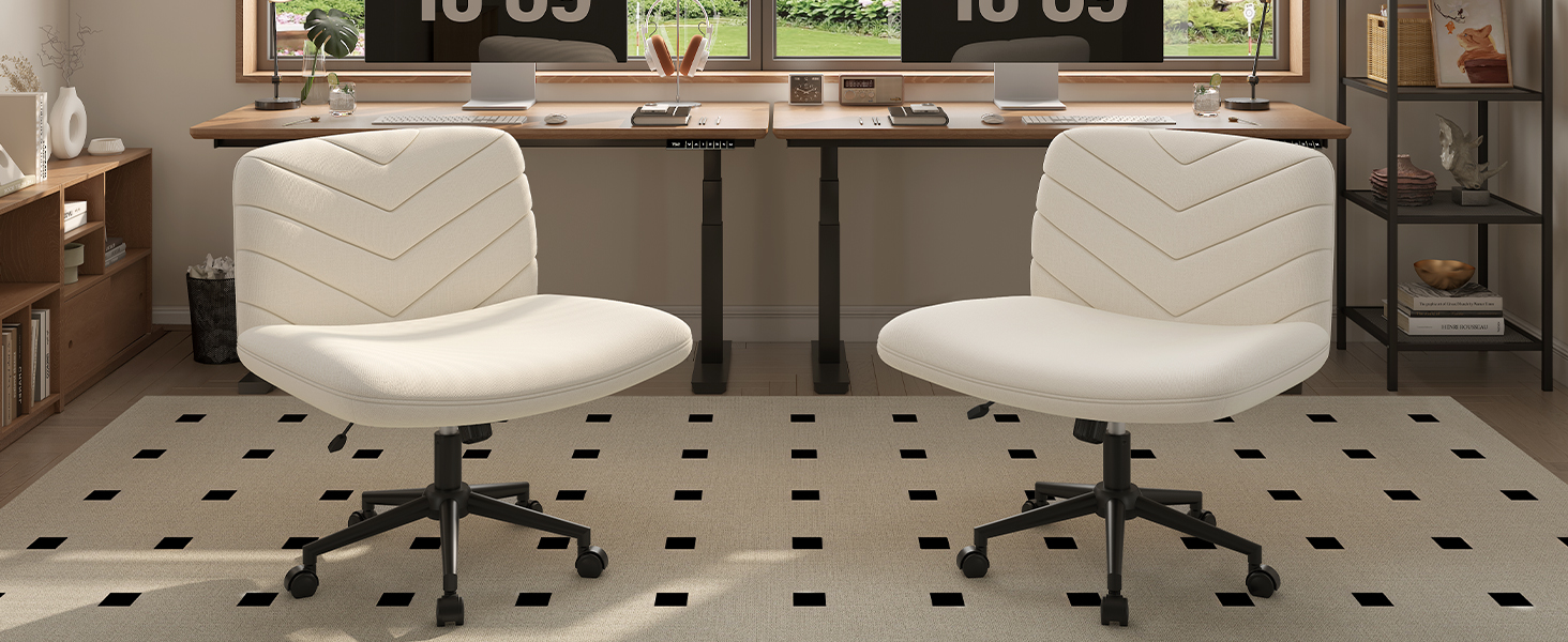 Крісло офісне Yaheetech з колесами, регульоване по висоті, з широким сидінням та середньою спинкою, для офісу та спальні, бежеве