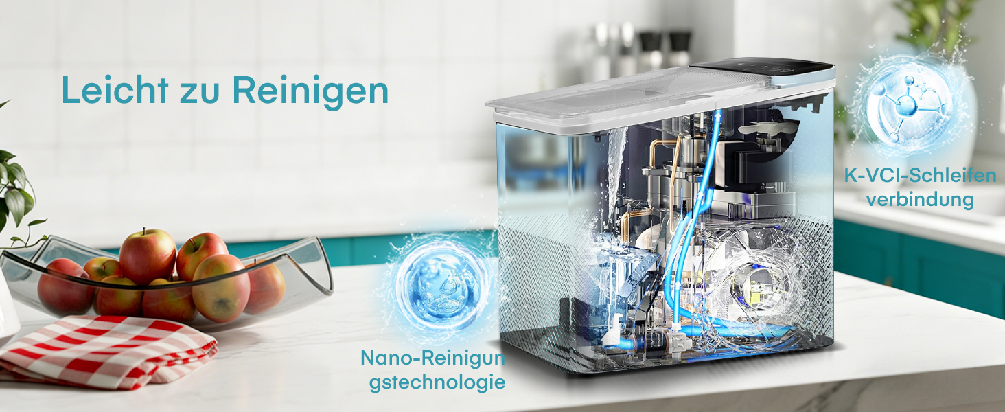 Льодогенератор Fohere портативний самоочисний 14 кг/24год, 2 розміри льоду, блакитний для дому, бару, офісу, кемпінгу зі шкребком та кошиком