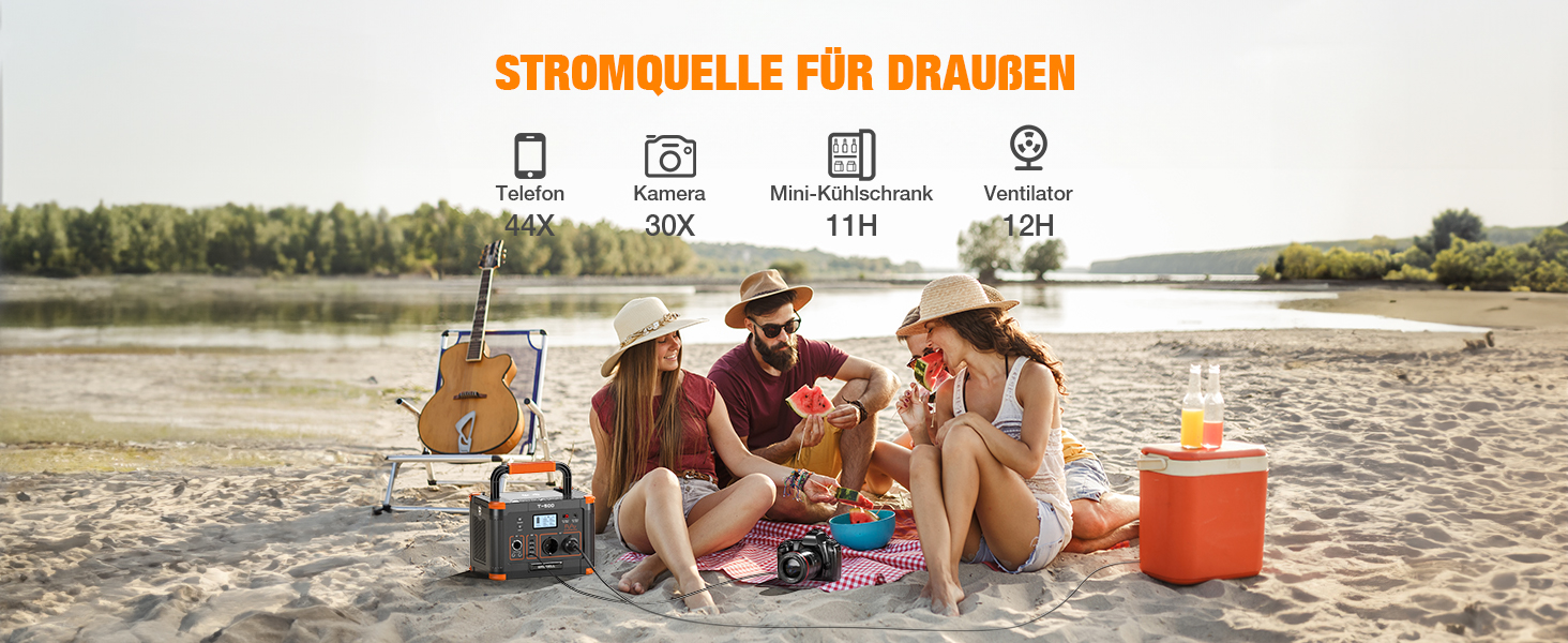 Портативна електростанція 500W (пікова 1000W), 519Wh сонячний генератор для кемпінгу, риболовлі, подорожей, резервне живлення, 2 розетки 230V AC, 10 портів