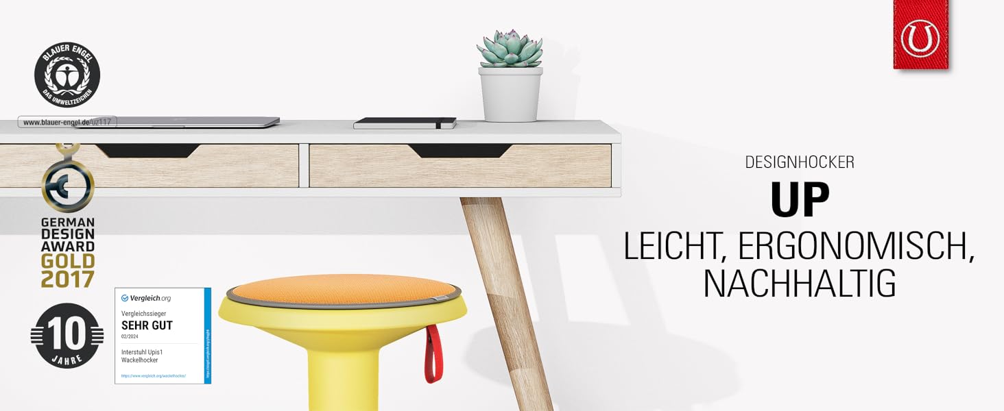 Interstuhl UPis1 - Ергономічний стілець-хокер з ефектом свингу, регульована висота, жовтий (UP Junior)