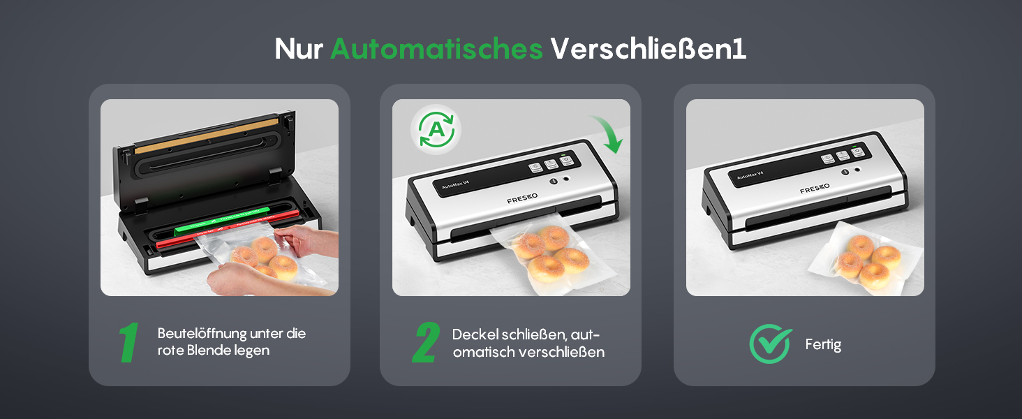 Вакууматор FRESKO Automax V2, автоматичний вакуумний пакувальник 140W з подвійним термозапечатуванням, режимами «Сухий/Вологий» та набором для консервації (чорний)