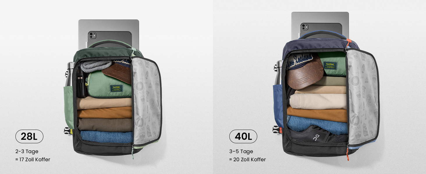 Дорожній рюкзак tomtoc 28L/40L для подорожей та літака, TSA-сумісний рюкзак для ручної поклажі (Coastal Blue-ripstop)