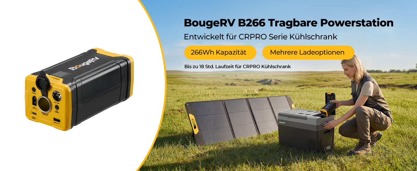 BougeRV Powerstation 266Wh: Портативний джерело живлення для автохолодильника, кемпінгу та подорожей з USB-C, DC та швидкою зарядкою 100W