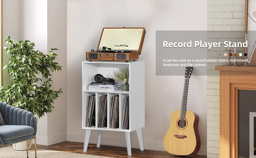 Сумка для вінілових платівок на 160 платівок, органайзер для вінілу, підставка для програвача, білий, Mid-Century дизайн