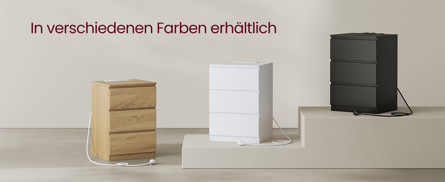 Приліжкова тумбочка VASAGLE Kailyn з розетками та USB-портами, 3 шухляди, сучасний дизайн, сіро-коричневий колір, LET831G01