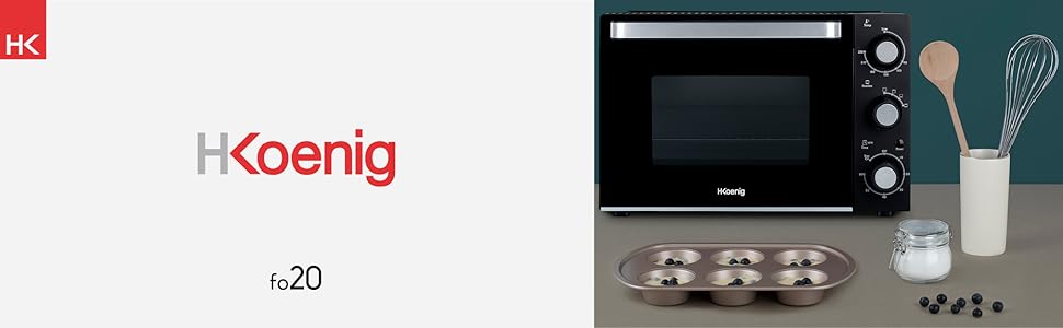 Міні-піч H.Koenig FO42, 42л, 230°C, 5 режимів, таймер 90хв, конвекція, гриль, з щипцями, крихтозбірник, поворотний насадка, 2000W