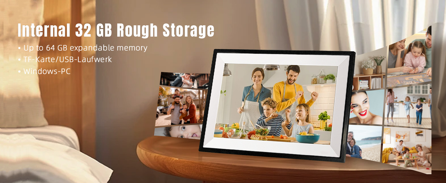 Цифровий фоторамка Aorpdd з Wi-Fi, 10.1 дюйма, HD IPS, сенсорний екран, 32GB, автоматичне обертання, Frameo App, чорний