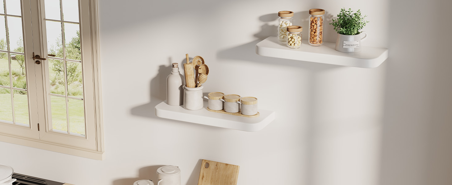 Набір полиць Wandregal 2 шт. з дерева – настінні полиці з прихованим кріпленням, білі, для вітальні, спальні, кухні, для книг та декору