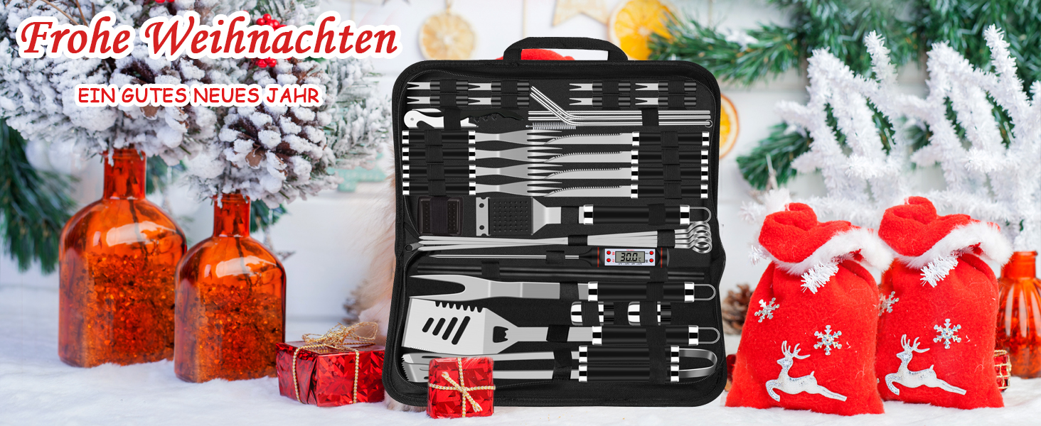 Набір гриля з нержавіючої сталі 38 предметів: аксесуари для барбекю, подарунок, кейс для гриля, килимок для гриля, чорний