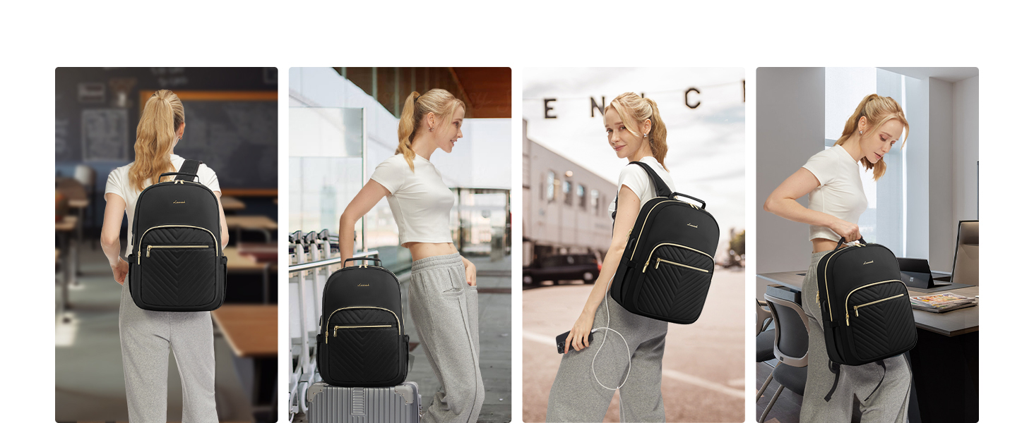 LOVEVOOK Рюкзак для жінок, великий, 15.6 дюймів, для ноутбука, водонепроникний, шкільний, для дівчаток-підлітків, чорний, елегантний, для роботи, для школи, університету, подорожей, 15.6 дюймів, A-чорний