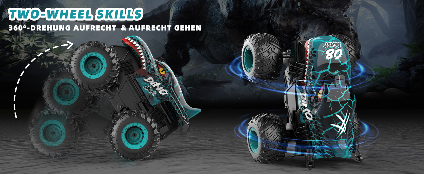 RC Monstertruck 1:20 2.4GHz Динозавр – Радіокерований позашляховик, 20 км/год, LED, Музика, для хлопчиків та дівчаток від 3 років, Зелений