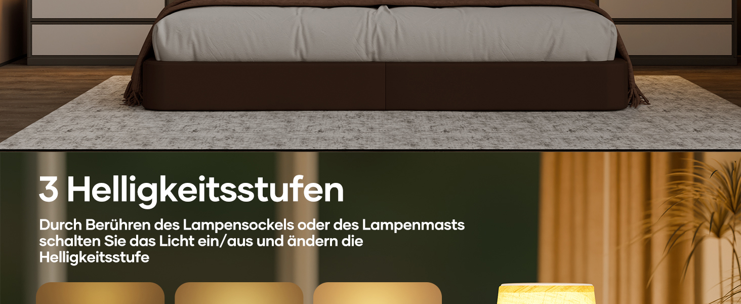 Настільна лампа Suright з торшером з льону, USB-портами A+C, регулюванням яскравості, дерев'яним цоколем, для спальні/вітальні (LED-лампочка в комплекті), бежева