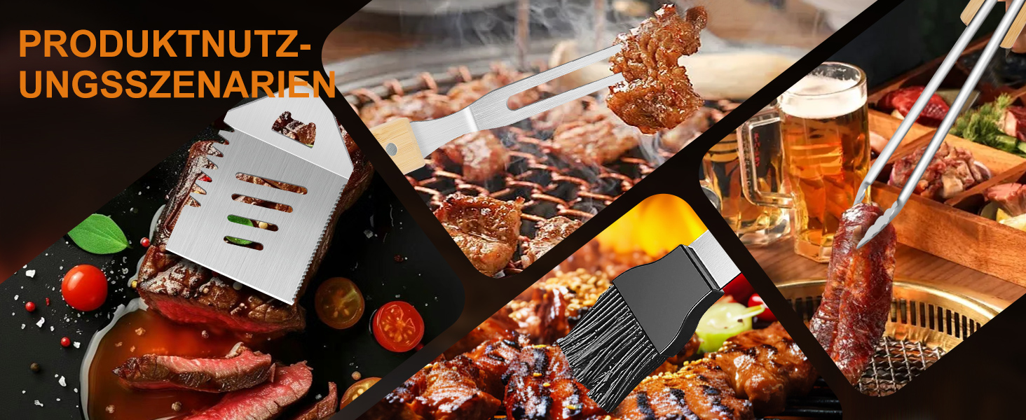 Набір барбекю Papa Geschenke: 4 шт. з нержавіючої сталі, аксесуари для гриля, подарунок для чоловіків, день народження, преміум-якість, набір інструментів для гриля в кейсі для саду та кемпінгу