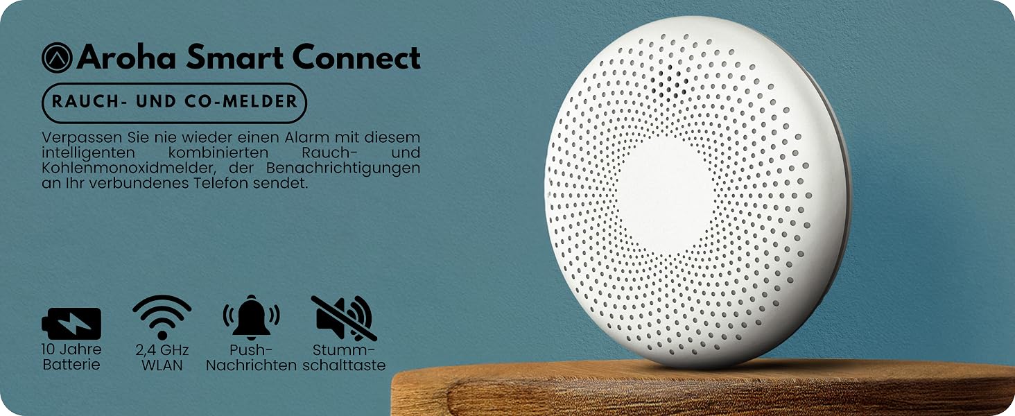 Розумний датчик чадного газу Aroha Smart Connect Wi-Fi (Tuya, Smart Life) з батареєю на 10 років, детектор CO для Smart Home