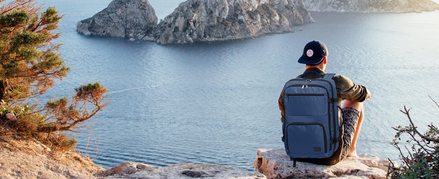 Рюкзак KONO для ручної поклажі в літак, великий, водонепроникний, 55 x 35 x 20 см, 38L (Navy)