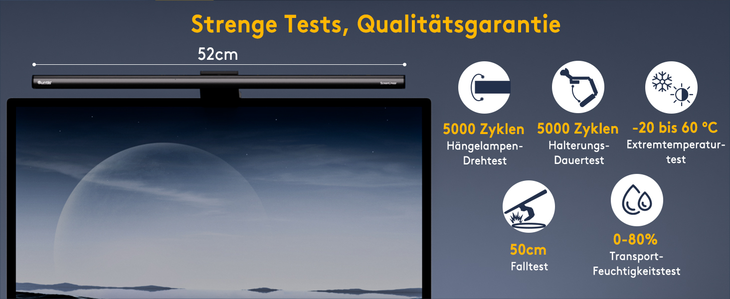 LED-лампа для монітора Quntis з радаром, авто вмикання/вимикання, пультом ДУ, 52 см, регулювання кольору та яскравості, таймер, захист від синього світла, USB-лампа для ПК