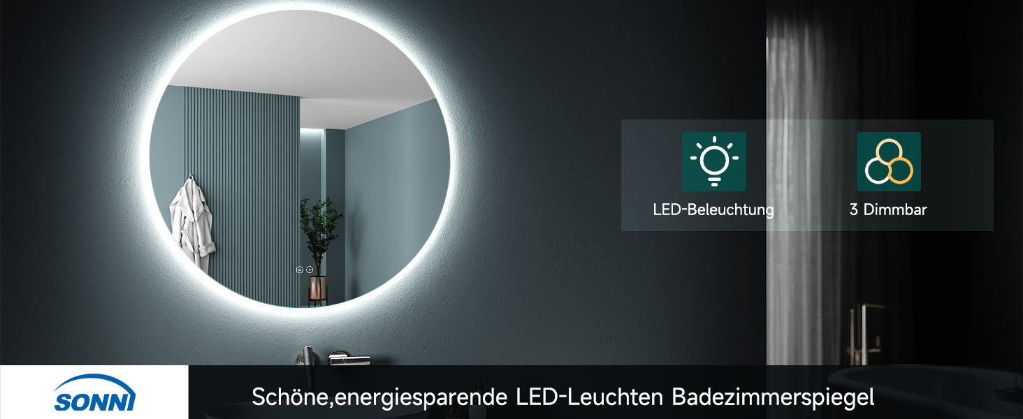 Дзеркало для ванної кімнати SONNI LED з підсвічуванням 80x60 см, біле