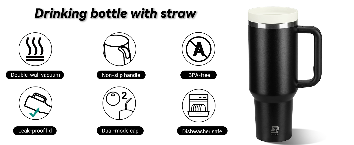 Термокружка-пляшка 1200 мл з трубочкою та антиковзним ручним захопленням, витіканнями запобігає, BPA Free, подвійні стінки, ізоляція для авто, офісу, відпочинку (пастельно-рожевий) біло-рожевий