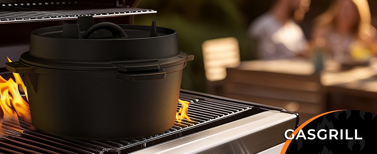 Набір чавунний казан Dutch Oven 4.5л з кришкою, підставкою та підйомником для кришки, підходить для 2-4 осіб