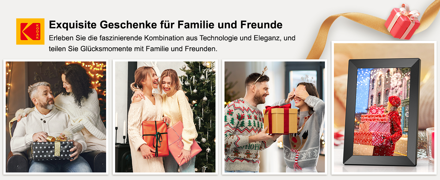 Цифровий фоторамка Kodak WiFi, 10.1 дюйма, HD IPS сенсорний екран, 32GB, автоматичне обертання, WiFi, для стін, чорний