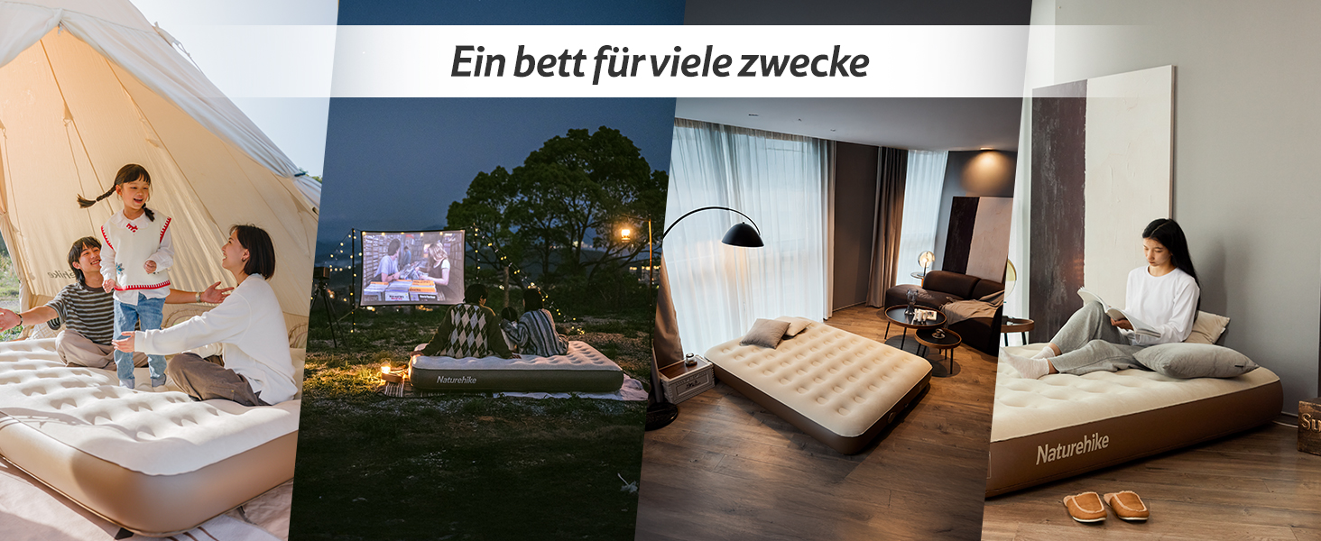 Надувна матрац Naturehike для 2 осіб з електричним насосом, 200x150x25 см. Самостійно надувна, преміум-якість, для кемпінгу та дому. Колір: коричневий.