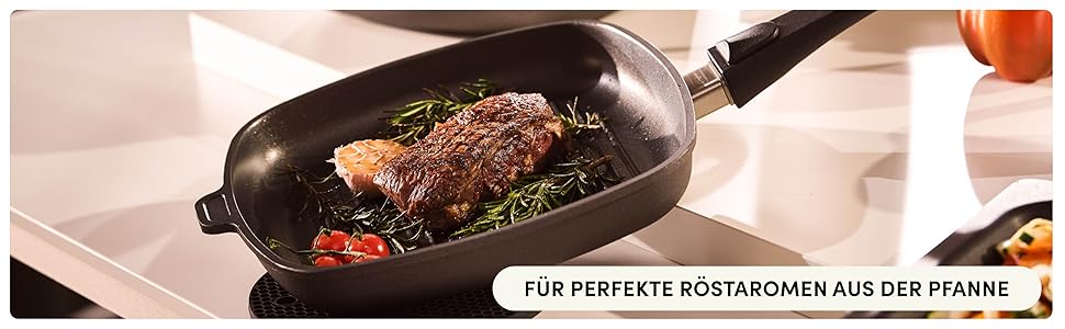 Сковорода Hoffmann для індукційних плит з кришкою 28 x 28 см, Made in Germany, для духовки до 250°C, антипригарне покриття, не деформується, площа приготування 23 x 23 см