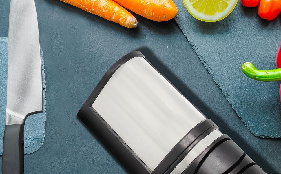 Електричний точило для кухонних ножів FISHTEC: 2 рівні заточування та полірування, алмазні диски для металевих та керамічних ножів, дерево, 21 см