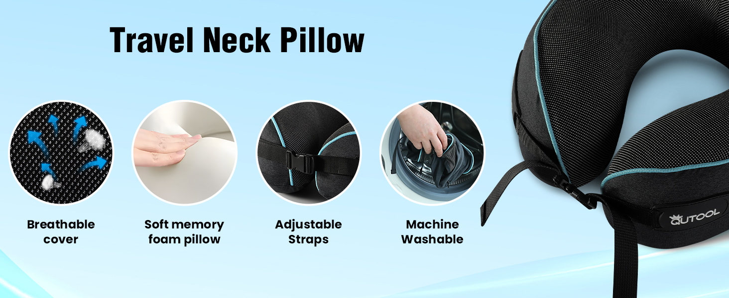 Подушка для шиї у літак з Memory Foam, регульовані ремені, дихаючий чохол, підтримка шиї для подорожей (літак, авто, поїзд). У комплекті: чохол для зберігання з гачком
