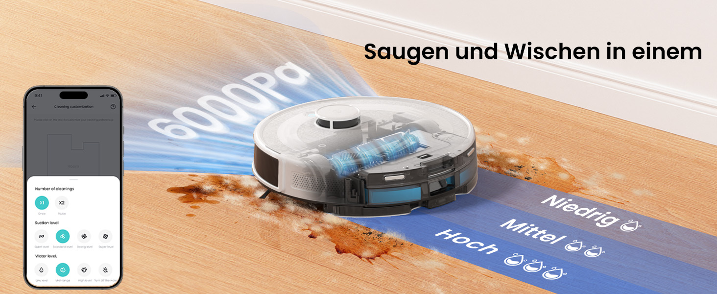 Робот-пилосос LEFANT M2S Pro з функцією миття, 5000Pa, лазерна навігація, LiDAR dToF, 150 хв, розпізнавання килимів, керування через додаток/голос, ідеальний для шерсті тварин, чорний