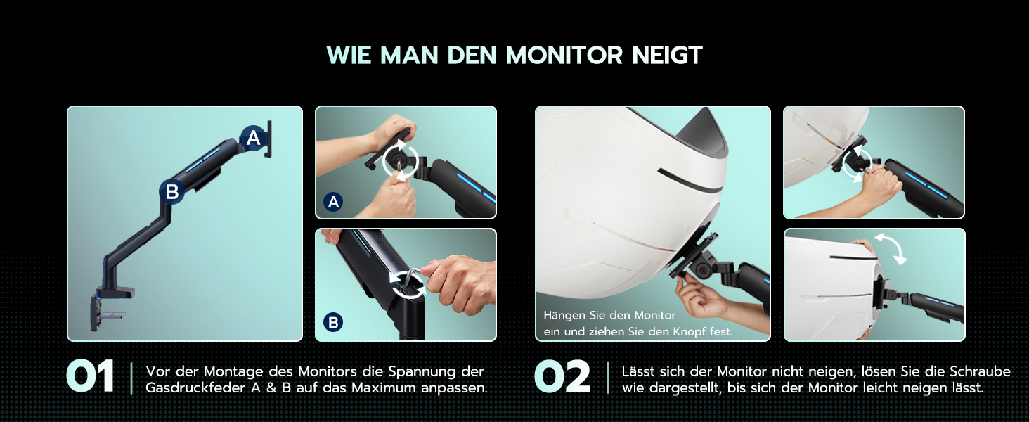 Кріплення для монітора ARES WING Ergonomic RGB, 17-49 дюймів, регульоване по висоті, поворотне, нахилене, RGB LED (білий/чорний)