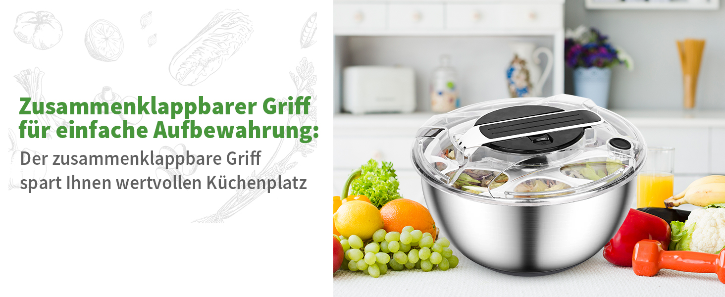 Салатниця-центрифуга 4.5л з нержавіючої сталі - для миття овочів, зелені та ягід