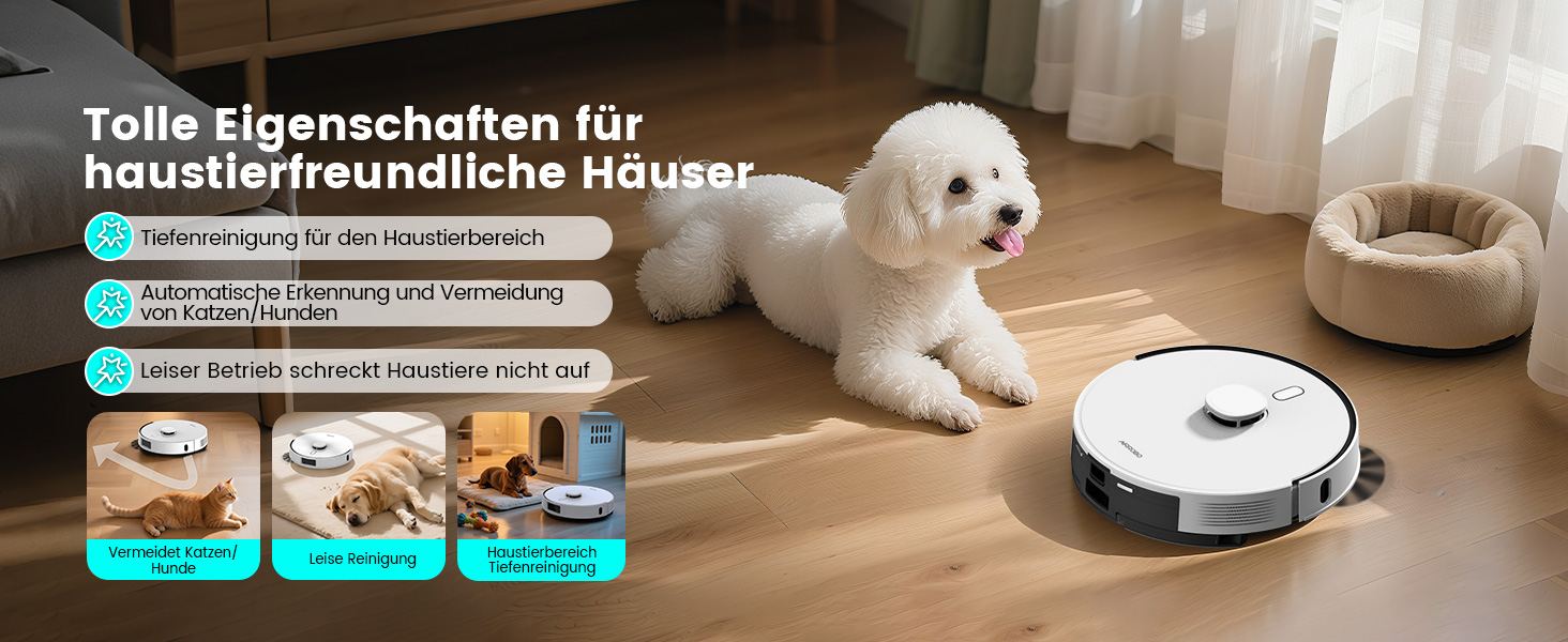 Робот-пилосос AIRROBO T30+ з функцією миття, 6000Pa, LiDAR-навігація, 240 хв роботи, App-керування, білий малюнок