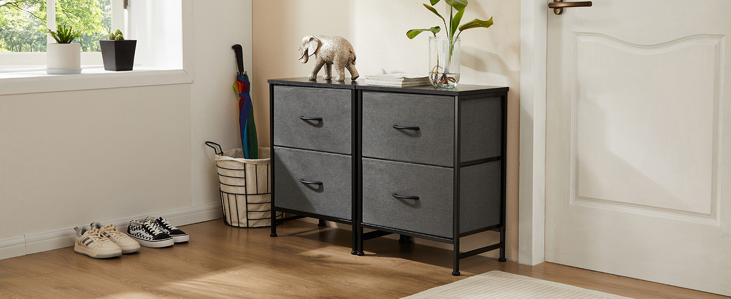 Набір з 2 тумбочок DUMOS, промисловий стиль, з шухлядою, для спальні, вітальні, дитячої кімнати, сірий/білий