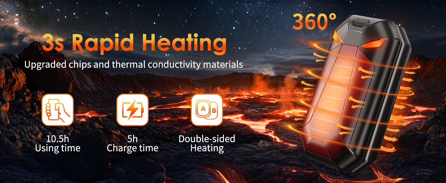 Електричні грілки для рук YAZDEKY 2 шт. - подарунок для чоловіків, 6000mAh, акумуляторні, чорні