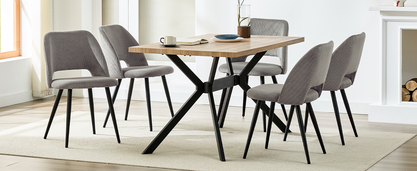 Набір обідніх стільців, кухонний стілець з тканини Cord, м'які стільці для обідньої кімнати, кухні, вітальні та спальні (Коричневий, 6)