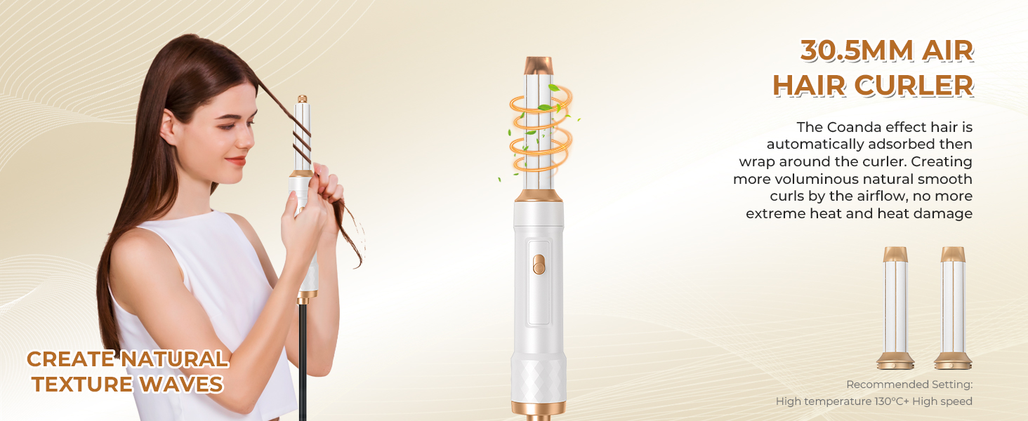 В 1 Ion Airstyler фен, щітка з гарячим повітрям, плойка, щітка для випрямлення, білий/золотий, 6