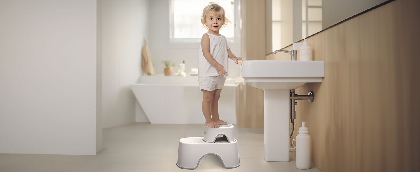Дитяче сидіння на унітаз Maliton з двоступеневою підніжкою для дітей 1-8 років, біло-сіре або біле