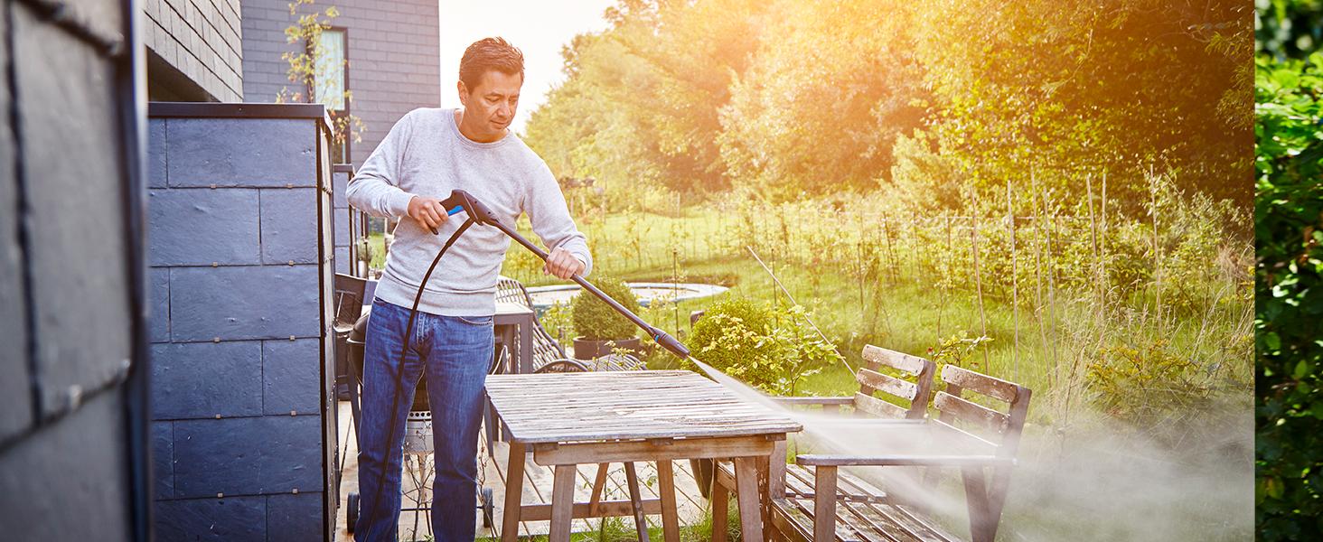 Мийка високого тиску Nilfisk E 145 Bar з пінотворечем, насадкою для миття поверхонь, щіткою та набором для чищення труб (2100 Вт)