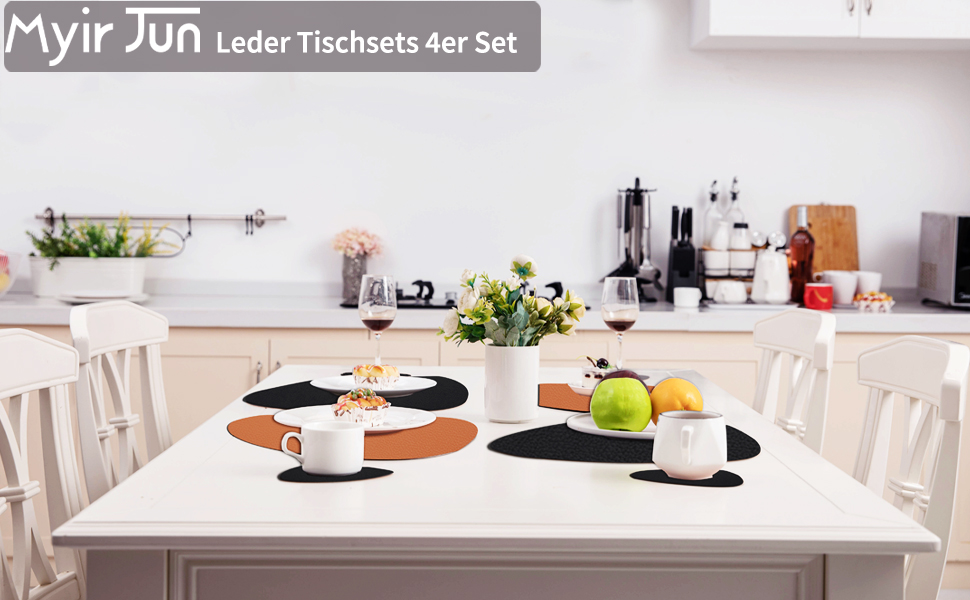 Набори серветок Myir JUN: шкіряні та з екошкіри, миючі, круглі, двосторонні, з антиковзаючим покриттям (6 шт., чорний/коричневий)