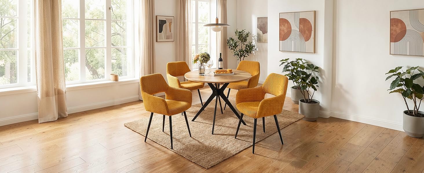 Крісла для їдальні та кухні Cosy - 2 шт. М'які крісла з підлокітниками, жовті, 56x56x78 см