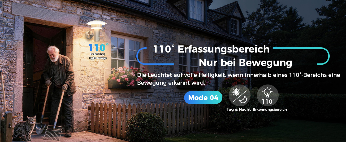 Світильник вуличний NBHANYUAN Lighting LED з датчиком руху та освітлення, нержавіюча сталь SUS316, IP54, тепле біле світло (3000K), 1000 лм, 9Вт, сріблястий