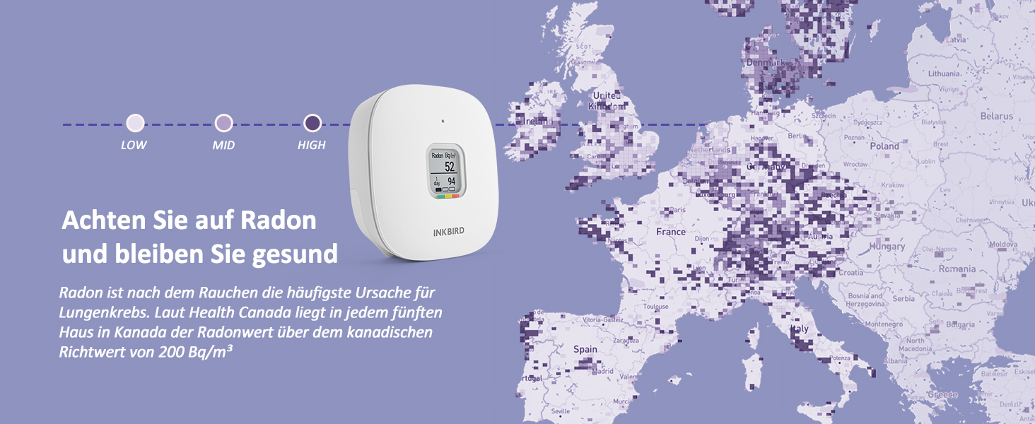 Детектор радону Inkbird Ink-RD1: коротко- та довгострокова перевірка рівня радону, EU-Bq/m³ версія, для дому, офісу, гаража