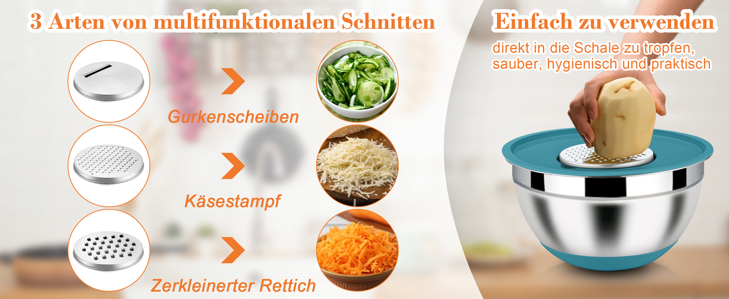 Набір місок Homikit з нержавіючої сталі, 6 шт. з тертками, кришками та силіконовим дном, 4.6/2.8/2.5/1.6/1.2/0.7 л, багатобарвний