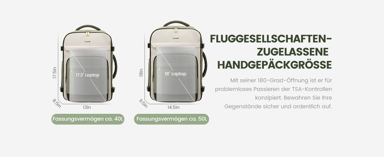 LOVEVOOK Рюкзак ручної поклажі, 40L, для подорожей, дамський, водонепроникний, для ноутбука 17 дюймів, кофр-рюкзак, для роботи, ділових поїздок, Weekender, оливково-зелений, світло-бежевий, оливково-зелений
