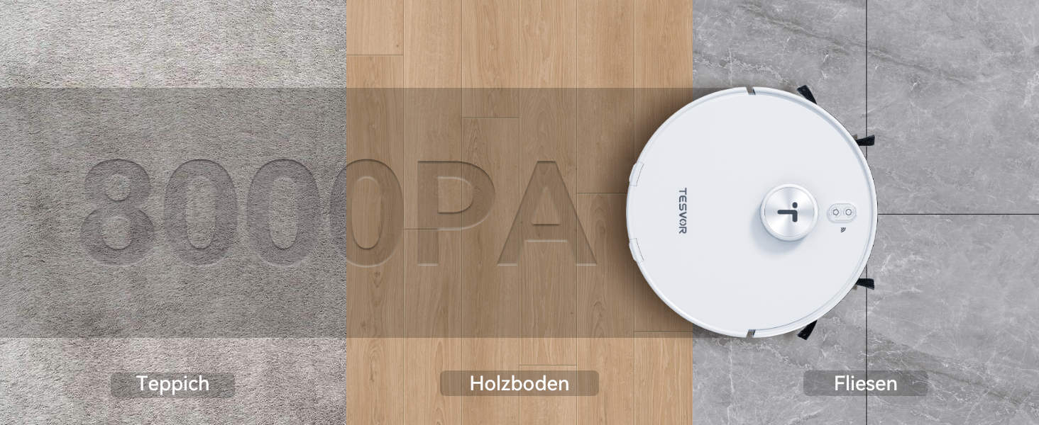 Робот-пилосос Tesvor S8 Pro з функцією миття - 8000Pa, LiDAR-навігація, 240 хв роботи, керування через додаток/Alexa, для тварин, килимів, твердих підлог