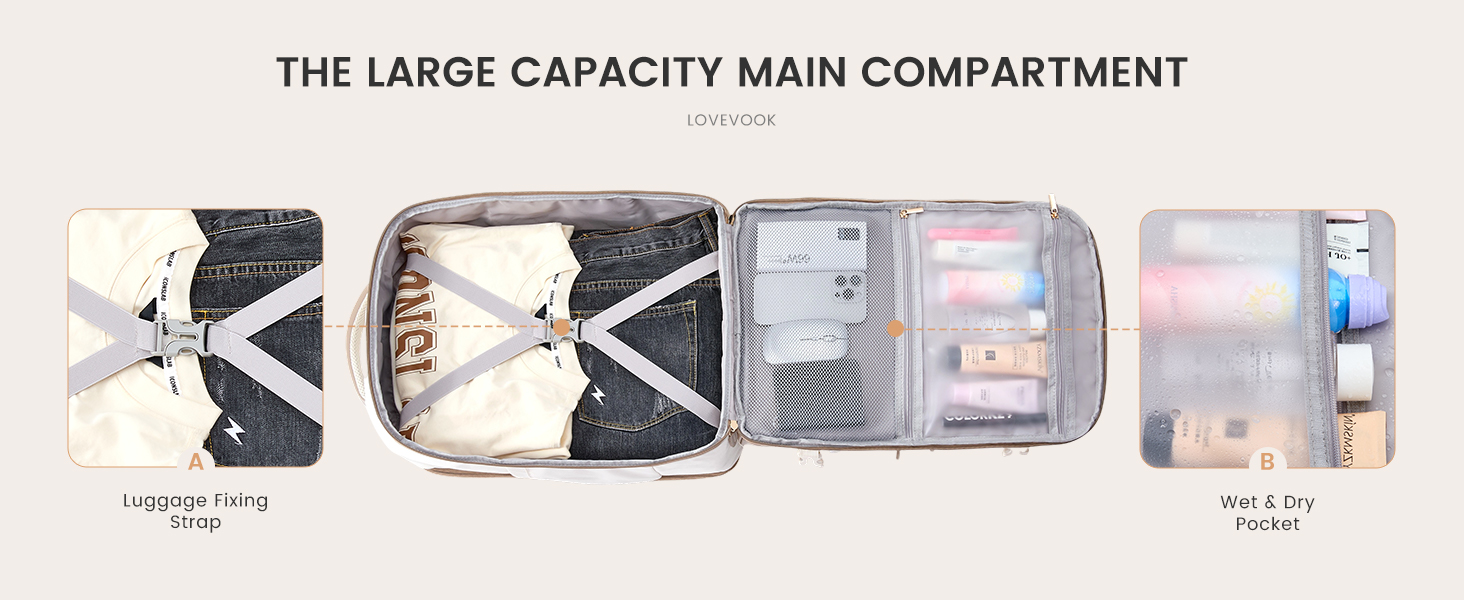 Рюкзак для ручної поклажі LOVEVOOK 40L, сірий/рожевий, для ноутбука 17.3