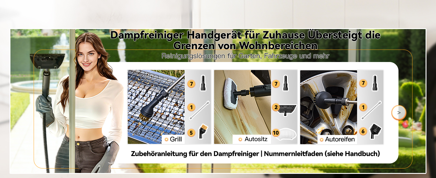 Пароочисник Gautye 3-рівневий регульований руків'я, нагрів за 10 секунд, бак 2L, 18 насадок, для кухні, ванної, підлоги, авто, вікон, чорний