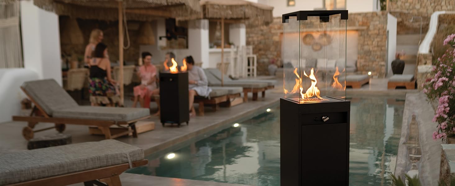 Газовий обігрівач Planika Faro – 8kW, чорний, для тераси та саду, з кришкою, 36 x 36 x 150 см (Газовий балон не входить у комплект)