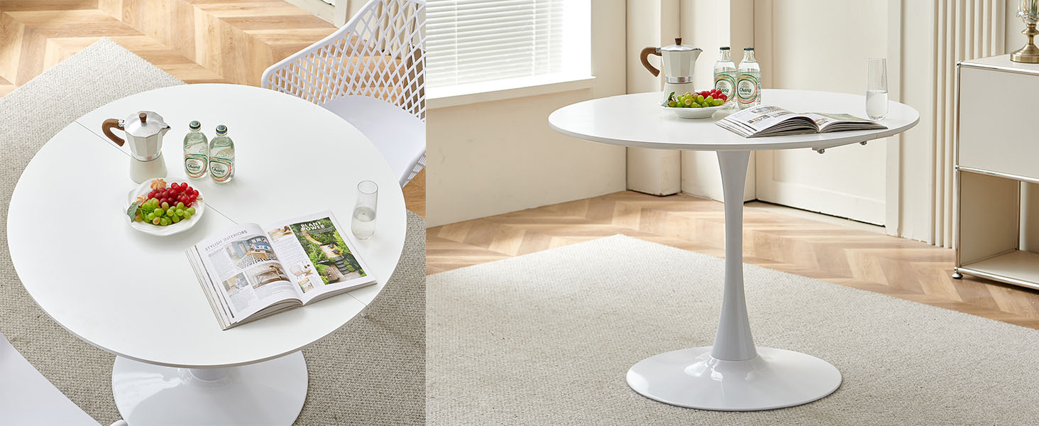 Круглий обідній стіл для кухні, вітальні, балкону. Діаметр 70/80 см, білий/чорний